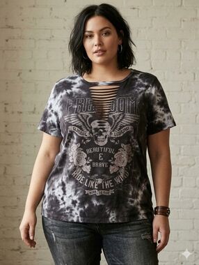 Dirtee Laundry Tie Dye Skull Graphic Cutout Tee 2X